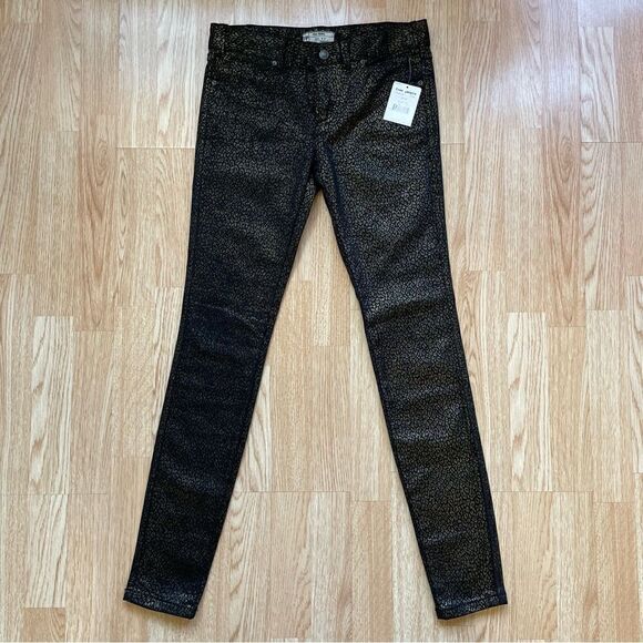 NWT Free People Black/Gold Leopard Printed Shimmer Skinny Jeans - Size: 27 - Picture 5 of 13